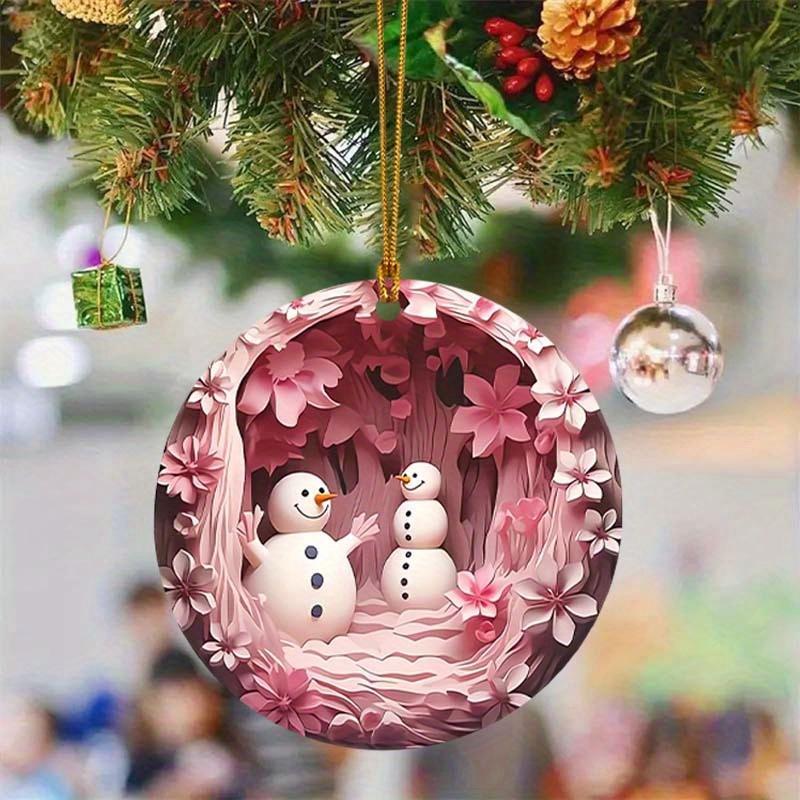 Christmas Design Hanging Ornament, 1 Count Cute Cartoon Acrylic One-side Printed Decoration, Ornament for Christmas Tree Holiday Party