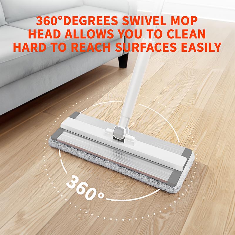 Flat Spin Mop and Bucket Set with Wringer, Separates Dirty and Clean Water with 2-Chamber System, Wet and Dry Mops for Home Floor Cleaning with Long Handle, with 4 6 Reusable Washable Microfiber Pads