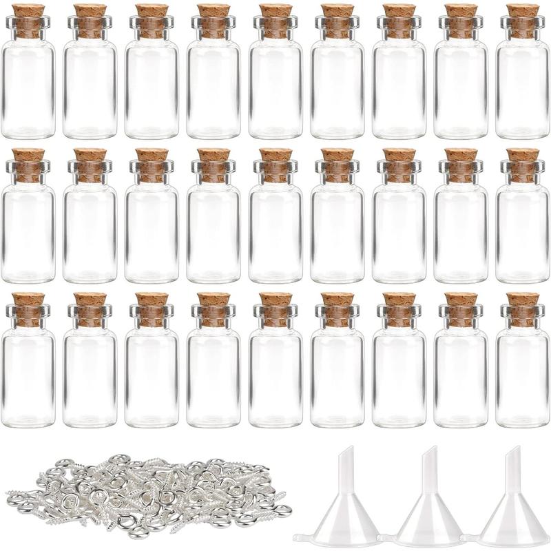 60pcs 2mL Mini Glass Bottles, Spell Jars with Cork Stoppers, Small Vials with Eye Screws and Funnels for Art Crafts Wedding Party Favors