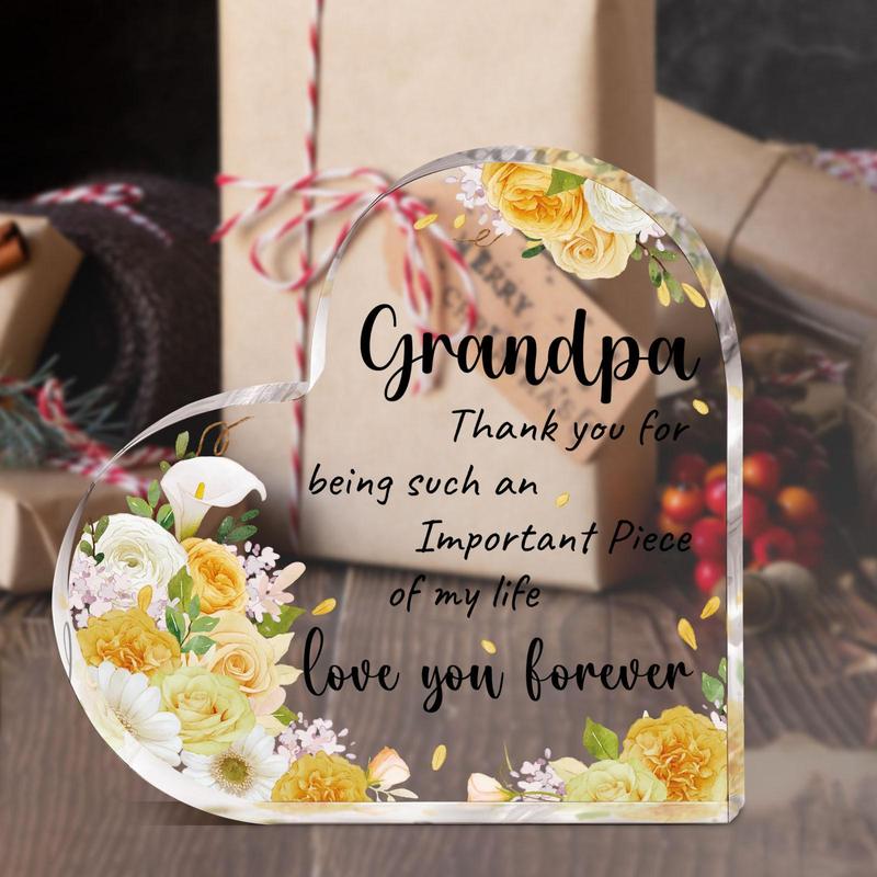 Grandpa Gift Acrylic Plaque, 1 Count Flower & Letter Pattern Desk Signs Ornament, Birthday Gift Ideas, Thank You Gifts for Grandpa