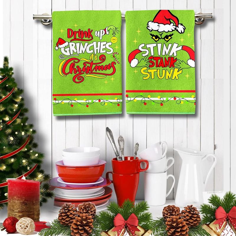 Christmas Kitchen Towels 2 Counts Christmas Dish Towels Hand Towels Housewarming Gifts for New Home, Christmas Farmhouse Decor for Kitchen Bedroom Bathroom(17.7 x 27.5 Inch)