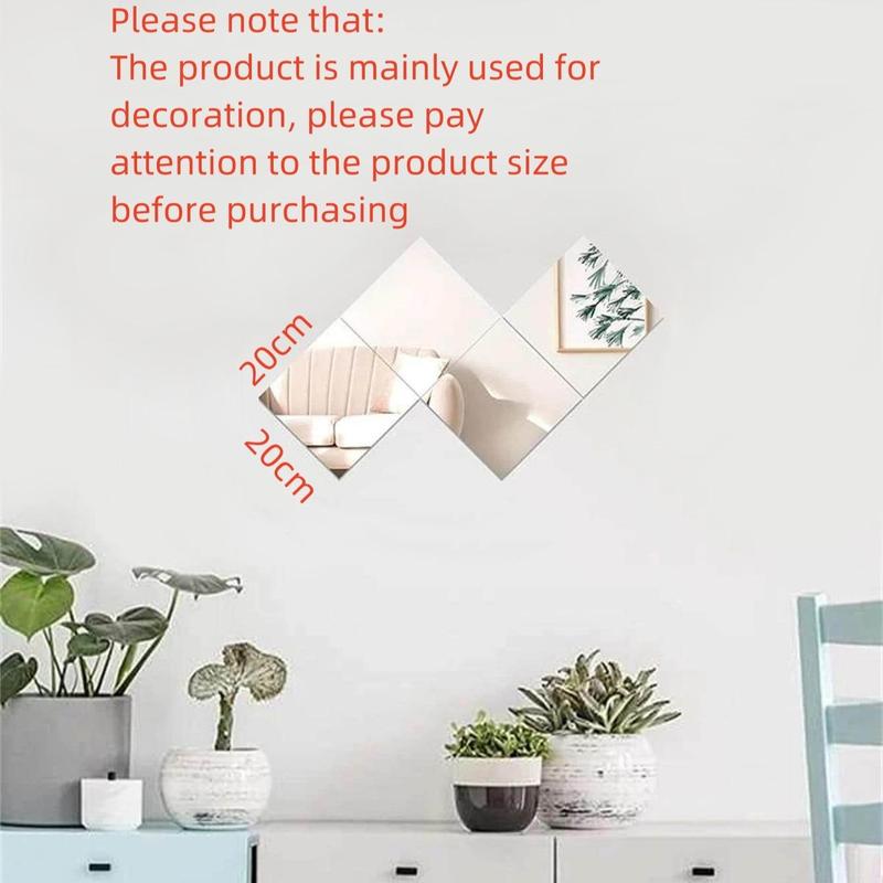 Square Acrylic Mirror Wall Sticker, 4 Counts set Removable Self-adhesive Mirror Wall Decal, Wall Decor for Home Living Room Bedroom Office