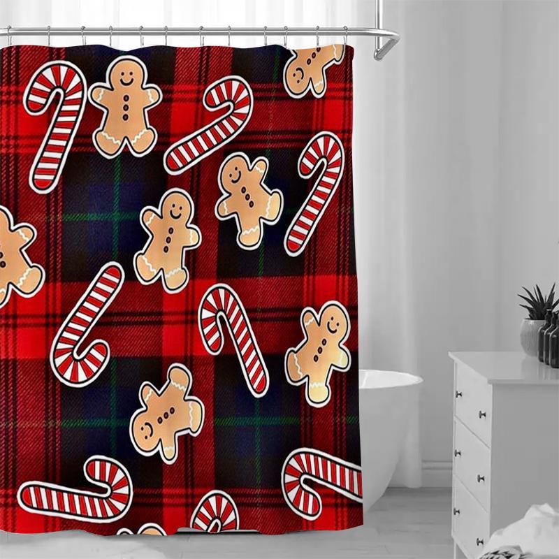 Gingerbread Man Pattern Shower Curtain, 1 Count Waterproof Bathroom Curtain, Bathroom Accessories, Home Decor Supplies for Bathroom