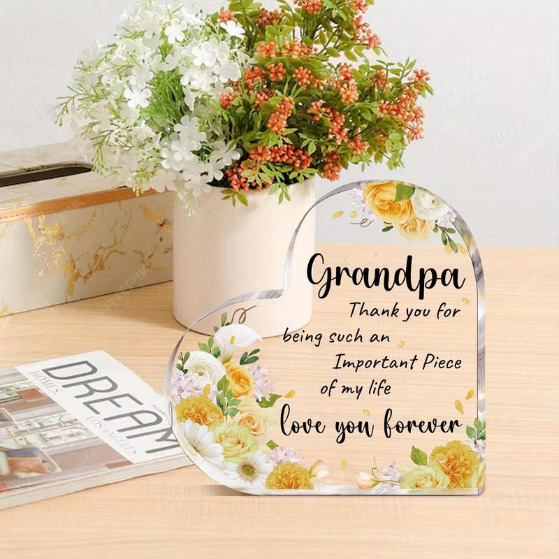 Grandpa Gift Acrylic Plaque, 1 Count Flower & Letter Pattern Desk Signs Ornament, Birthday Gift Ideas, Thank You Gifts for Grandpa