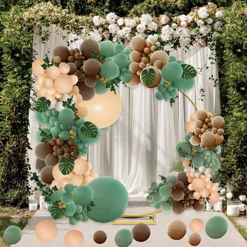 148Count Sage Green Brown Balloon Garland Kit, Jungle Safari Woodland Forest Camper Balloon Arch, Olive Green Gold Coffee Cocoa Balloons for Birthday Wedding Shower Party Decorations