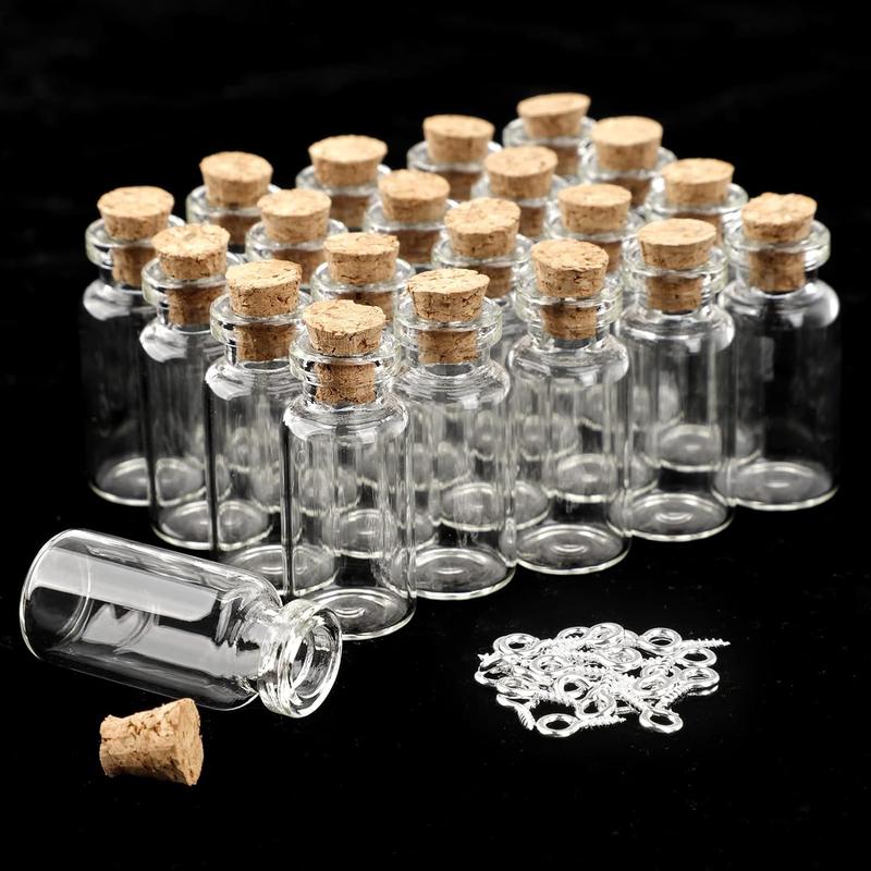 60pcs 2mL Mini Glass Bottles, Spell Jars with Cork Stoppers, Small Vials with Eye Screws and Funnels for Art Crafts Wedding Party Favors