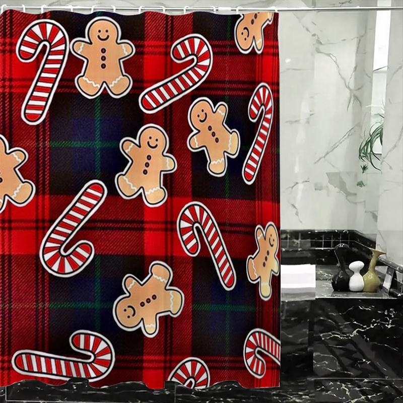 Gingerbread Man Pattern Shower Curtain, 1 Count Waterproof Bathroom Curtain, Bathroom Accessories, Home Decor Supplies for Bathroom