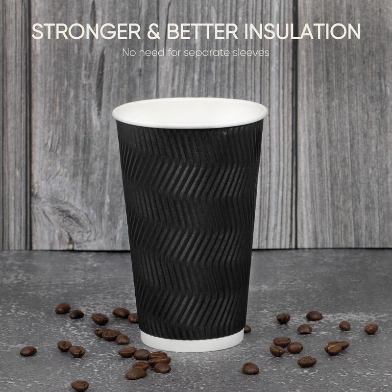 HOW'S MY HOUSE 16oz Coffee Cups with Lids, 100 Pack Insulated Ripple Paper Cups, Disposable Coffee Cups for Water, Juice, Coffee