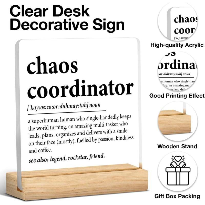 Letter Pattern Decorative Plaque, 1 Count Creative Acrylic Plaque with Wooden Base, Desk Decorative Plaque for Home & Office & School, Gift for Friend