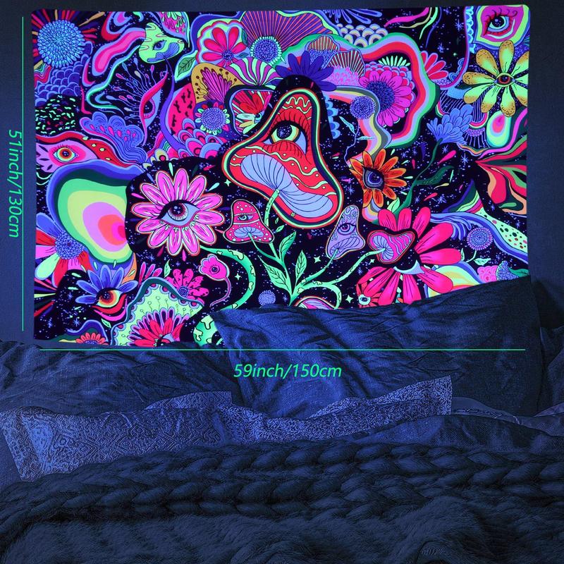 Hippy Mushroom Eye Pattern Tapestry, 1 Count Wall Hanging Fluorescent Tapestry, Wall Decor for Home Living Room Bedroom Dormitory