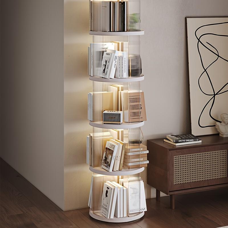 Rotating Bookshelf, with pulleys，Corner Bookshelf, 360 Display Wood Spinning Bookshelf, Floor Standing Bookcase Narrow Shelf Revolving Organizer