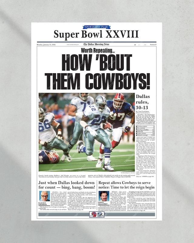 1994 Dallas Cowboys Super Bowl Champion Framed Newspaper Cover Print Cowboy Stadium