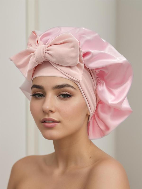 Plain Color Night Cap,  Soft Satin Bonnet, Elastic Sleeping Night Cap, Soft Bath Shower Cap, Hair Bonnets for Sleeping Showing & Hair Styling