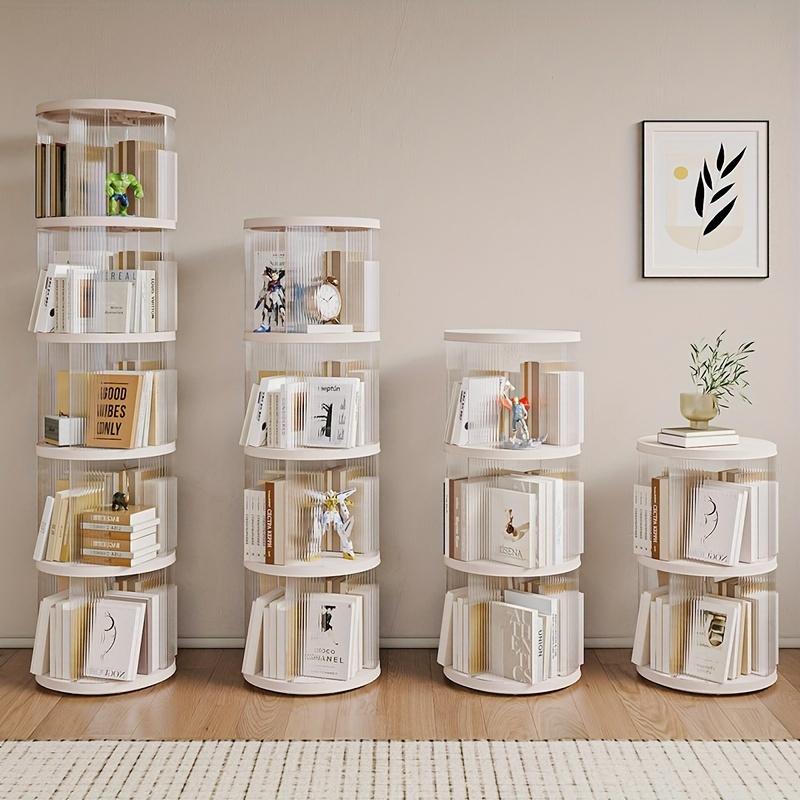 Rotating Bookshelf, with pulleys，Corner Bookshelf, 360 Display Wood Spinning Bookshelf, Floor Standing Bookcase Narrow Shelf Revolving Organizer