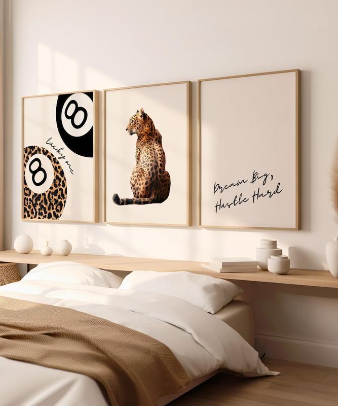 Set of 3 Leopard Wall Art Cheetah Print Lucky 8 Pool Ball Poster Lucky Me Trendy Wall Gallery Preppy Cheetah Print Poster Digital Download