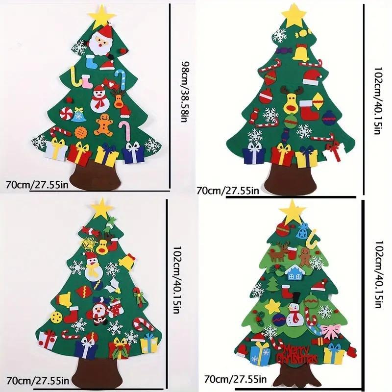 DIY Felt Christmas Tree Set, 1 Set DIY Felt Christmas Tree Design Wall Hanging Decoration, Xmas Holiday Party Decoration Supplies