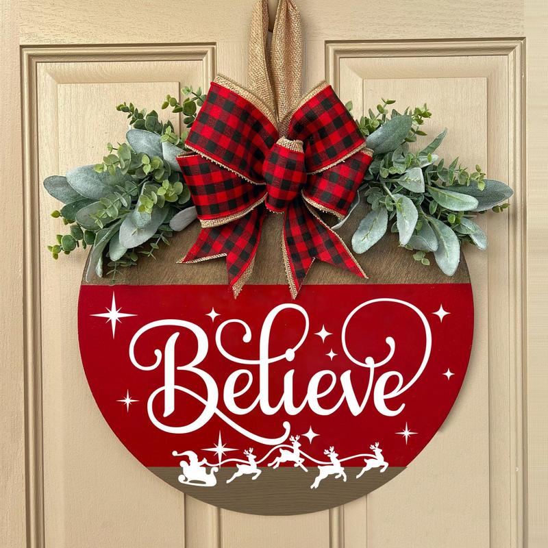 Merry Christmas believe Welcome Sign, 1 Piece Front Door Wooden 12 Inch Hanging Sign, Home  Ornaments Front Door Hanging Decoration, Christmas Decorations