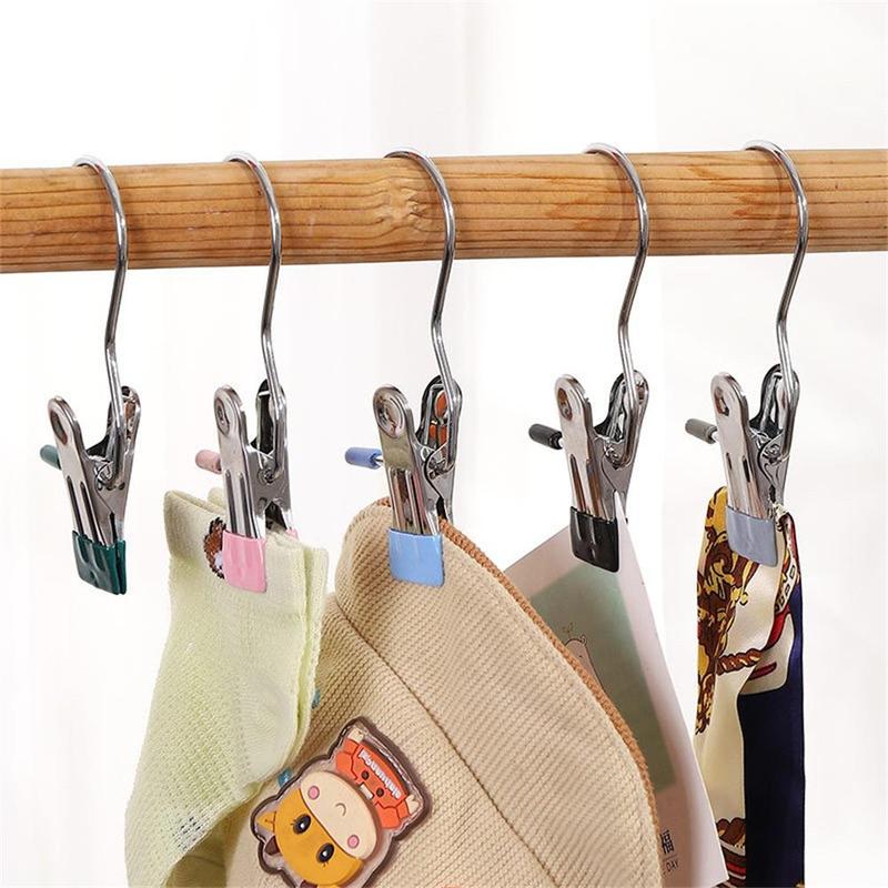 Stainless Steel Hook Clip, 20pcs Multifunctional No-Mark Hook Clip, Snack Holder, Drying Clip, Wardrobe Organizing System for Pants, Hats