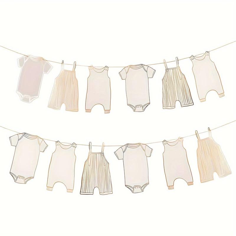 Baby Shower Bunting, 12pcs set Baby Clothing Pattern Banner, Neutral New Baby Party Decorations, Party Supplies for Baby Shower