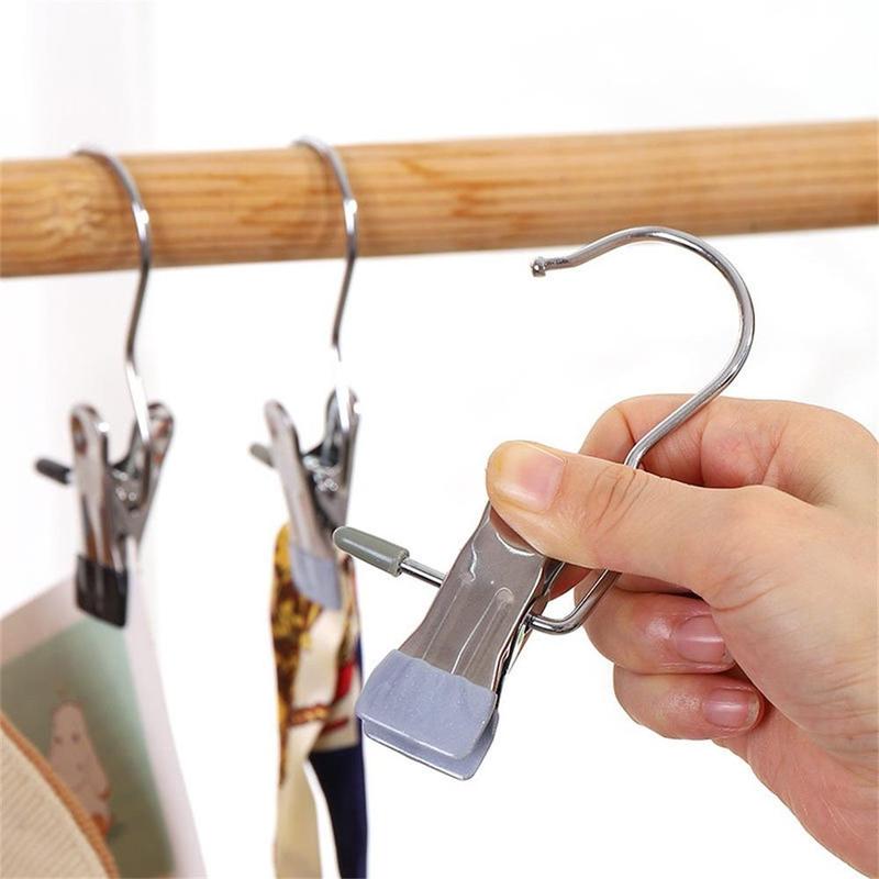 Stainless Steel Hook Clip, 20pcs Multifunctional No-Mark Hook Clip, Snack Holder, Drying Clip, Wardrobe Organizing System for Pants, Hats