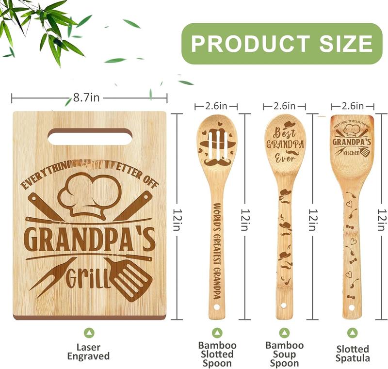 Grandpa Gifts, Fathers Day Grandpa Gifts from Grandkids, Grandpa Birthday Gift Wooden  Board Utensils Set with Apron,  Grandpa Grandparents Day Stocking Stuffer Kitchen Gift