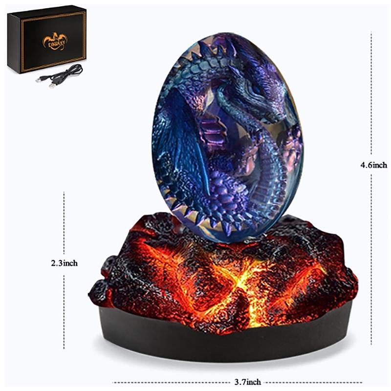 Lava Dragon Eggs with Base Ornaments,Crystal Transparent Dragon Egg Resin,Handmade Sculpture Fire Pocket Dragon Souvenir,Exquisite Unique Dragon Gifts with Luminous Base Decor Light