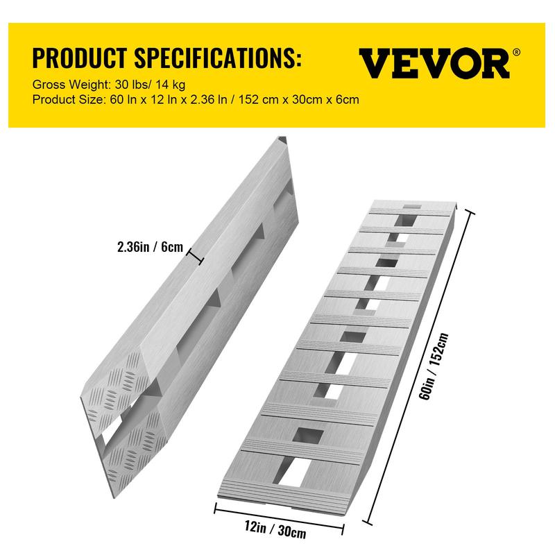 VEVOR Aluminum Trailer Ramps Max 8810LBS Total Beavertail Hook End 1 Pair 2 Ramps Organiser