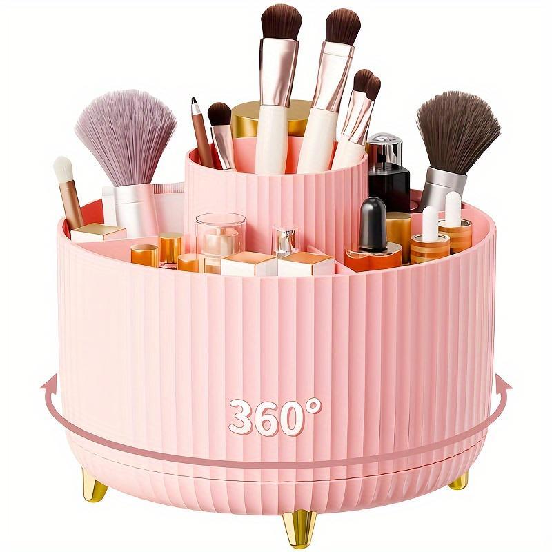 360 Degree Rotatable Makeup Brush Storage Box, 1 Count Multipurpose Makeup Brush Holder, Durable Makeup Organizer for Bedroom Bathroom