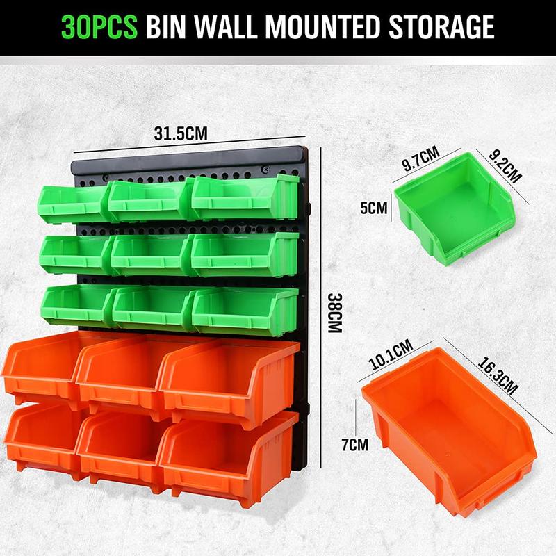 SWANLAKE 30PCS Wall Mounted Storage Bins, Plastic Garage Rack,Screw Storage,Tool Organizers. Boxes Hand tool holder loaded tool box tool box rack shelf tool bag christmas gift tool box men gift tool gift