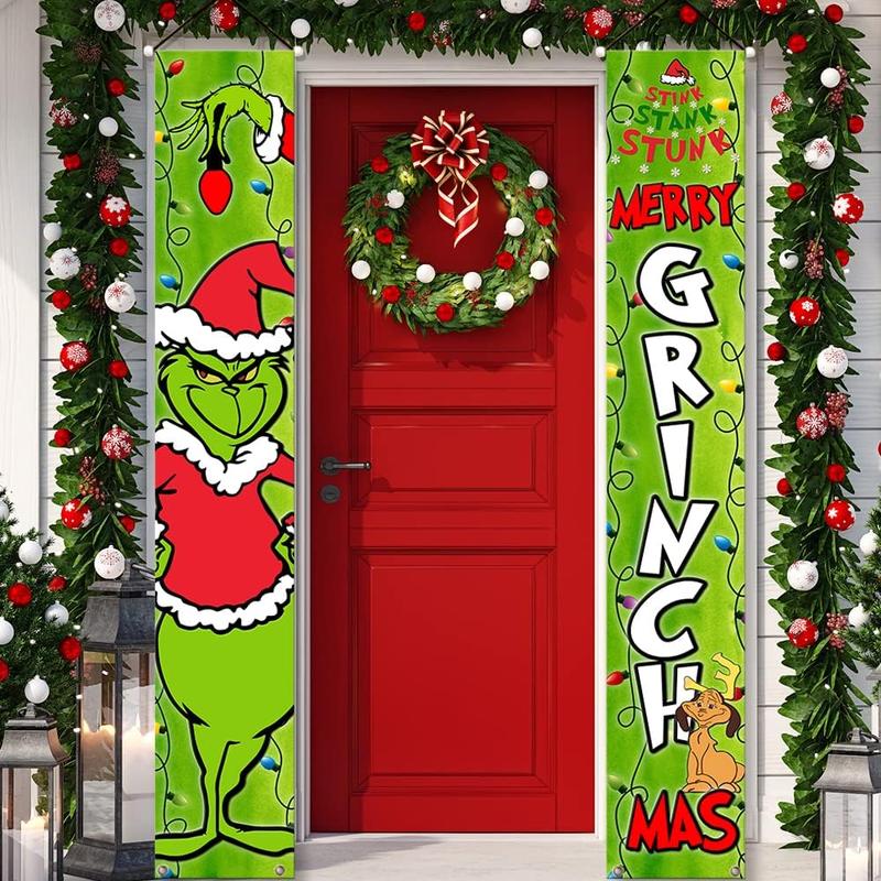 Christmas Decorations Door Banner Merry Grinchmas Yard Sign Banner Supplies For Home Garage Fireplace Christmas Xmas Party Decorations Ornaments