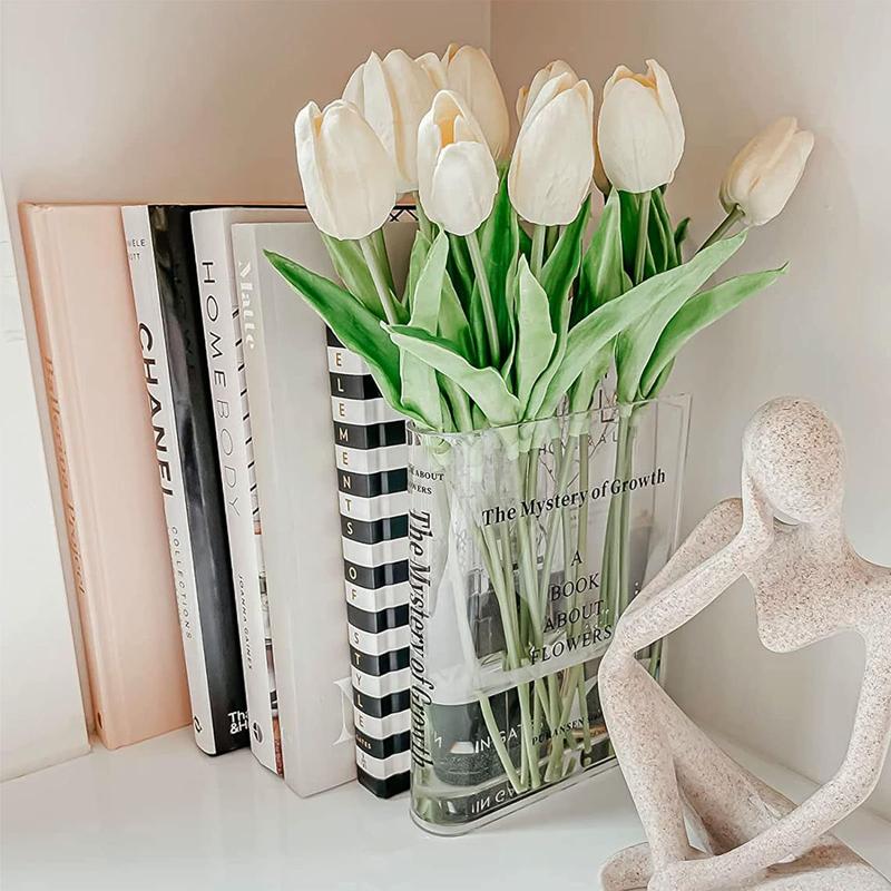 Clear Book Flowers Vase - Cute Bookshelf Decor; Unique Vase for Book Lovers, Artistic and Cultural Flavor Acrylic Vases for Home Office Decor, A Book About Flowers (Clear - B) Ornaments Ornaments