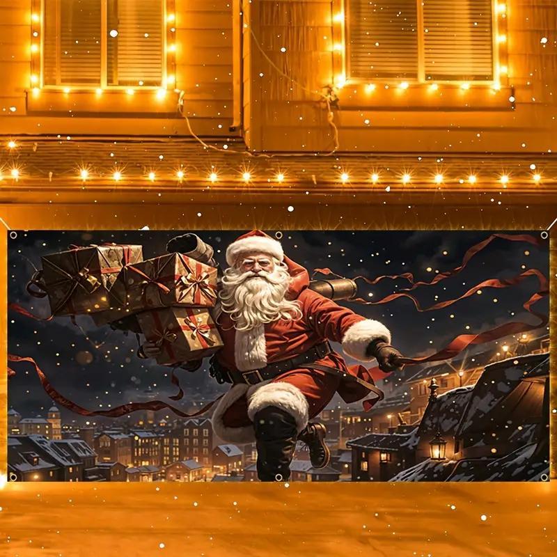 Christmas Themed Garage Door Cover, 1 Count Santa Claus Pattern Garage Door Banner, Outdoor Holiday Decoration for Home, Party, Festival