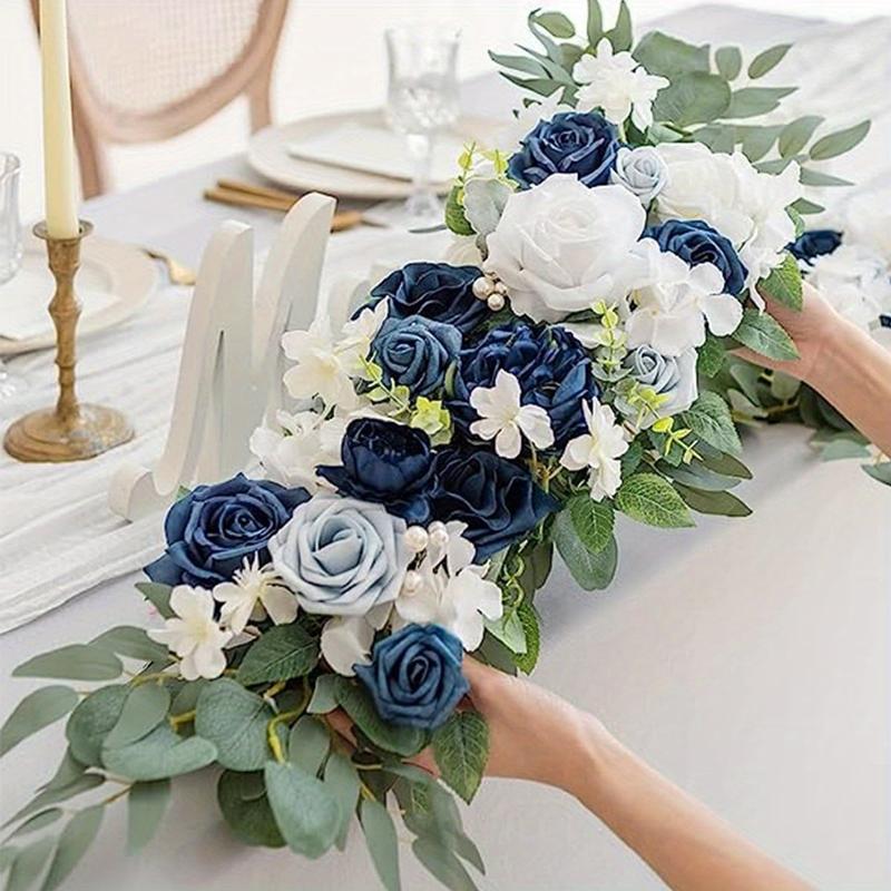 2Pieces Artificial Flower, Artificial Wedding Flowers Row Champagne Table Runner Centerpiece Arrange Reception Arches Wall Setting Decor