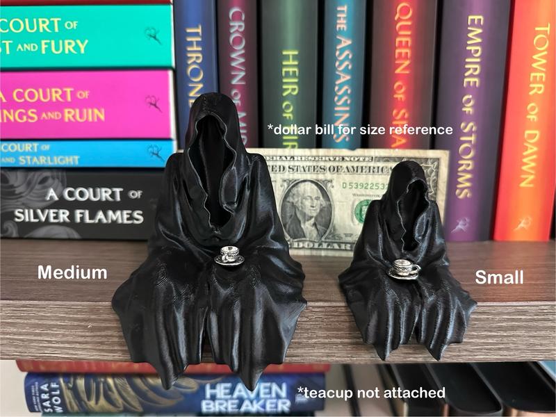 Grim Reaper Sitting Bookshelf Decor 3D Printed Death Figure Gift Bookish Merch Teacup - Perfect for Book Lovers