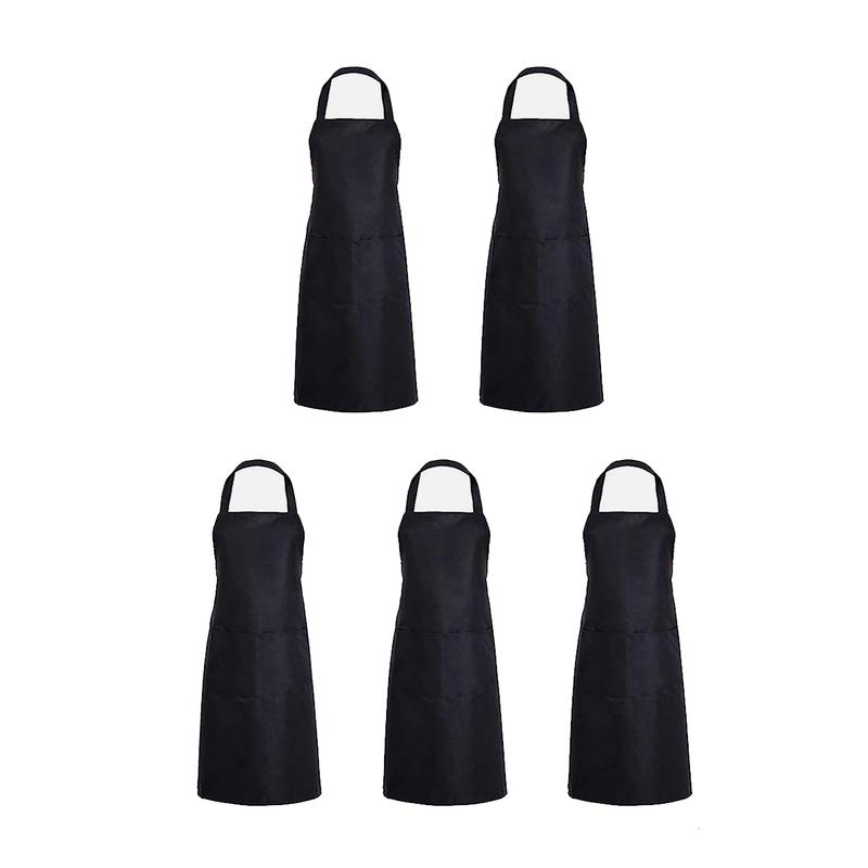 Black Bib Apron Unisex Dress With 2 Pockets for Kitchen Cooking Restaurant BBQ Painting Crafting