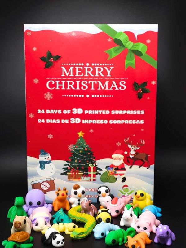 Unique Christmas Countdown Gift for Kids and Adults - Surprise Holiday Toy Figurines - 3D Printed Advent Calendar with 24 Mini Toys