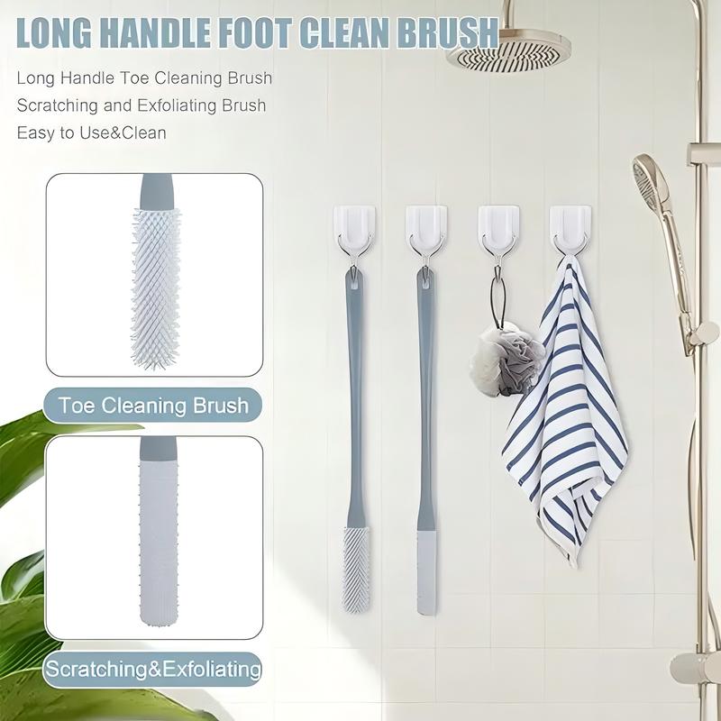 Feet Cleaning Massage brush 2pcs set, Toe Cleaning Brush and exfoliating brush, foot care, Foot Scrubber in Shower with Long Handle Silicone Foot Brush Soft Skin Exfoliation Lotion Applicator, for men,women,Elderly,pregnant women