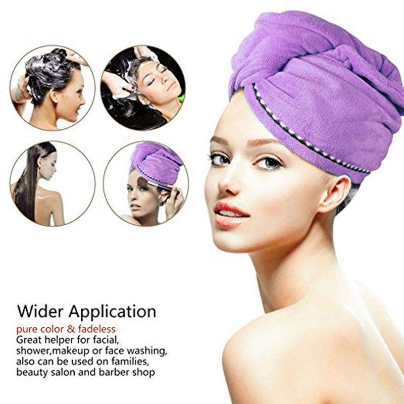 Microfiber Hair Towel for Women 2 Pack, Super Absorbent Hair Towel Wrap Turbans for Wet Hair Drying Anti-Frizz Head Towels with Button for Curly, Long, Short Hair - (Purple + Red)