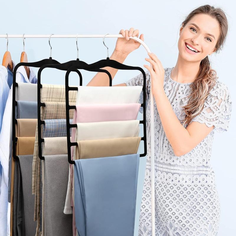 Pants Storage Hangers, 3 Counts set Soft & Durable Clothes Hanger, Space Saving Clothes Organizer for Wardrobe, Home Storage Organizer Supplies, Closet Organizers, Dorm Essentials