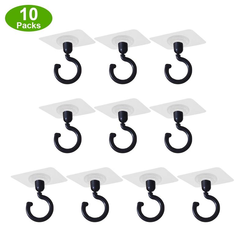 Ceiling Hook (10pcs), Multipurpose Self Adhesive No Drill Ceiling Hanging Hook, 360-degree Rotatable Hooks for Hanging Light Plants Lanterns Wind Chime