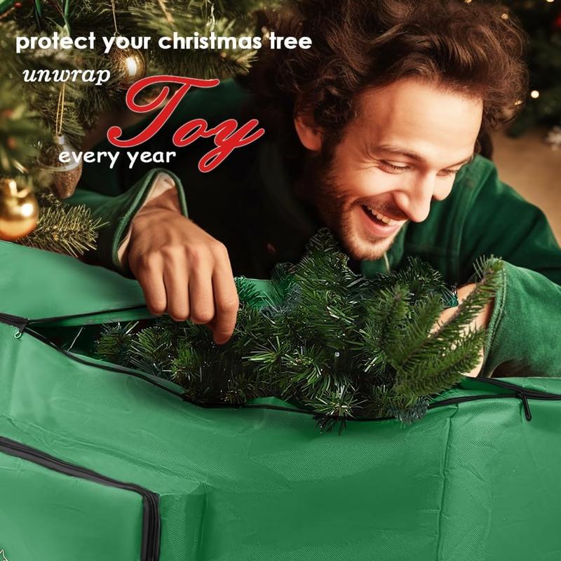 SHareconn Christmas Tree Storage Bag for 7.5 9ft Trees, 2 Pockets, Reinforced Handles, Dual Zipper, 600D Oxford Waterproof Material, Red, Green