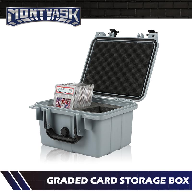 PIT66 Graded Card Storage Box Deep Travel Size Waterproof Case Slab Protector Graded Card Storage Box Compatible with BGS PSA SGC FGS Graded Sports Trading Cards Gray car interior storage accessory