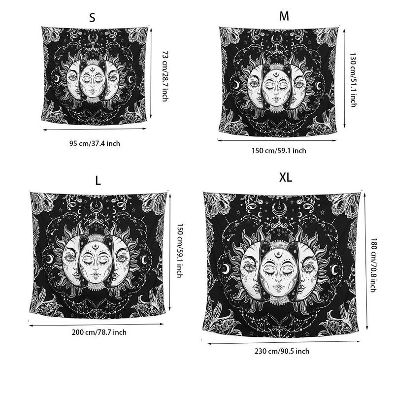 Sun & Moon Pattern Tapestry with Hooks, Square Wall Hanging Decor for Living Room & Bedroom, Bedroom Accessories