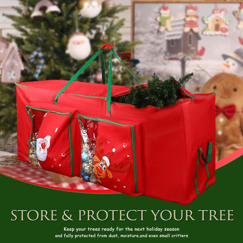 SHareconn Christmas Tree Storage Bag for 7.5 9ft Trees, 2 Pockets, Reinforced Handles, Dual Zipper, 600D Oxford Waterproof Material, Red, Green