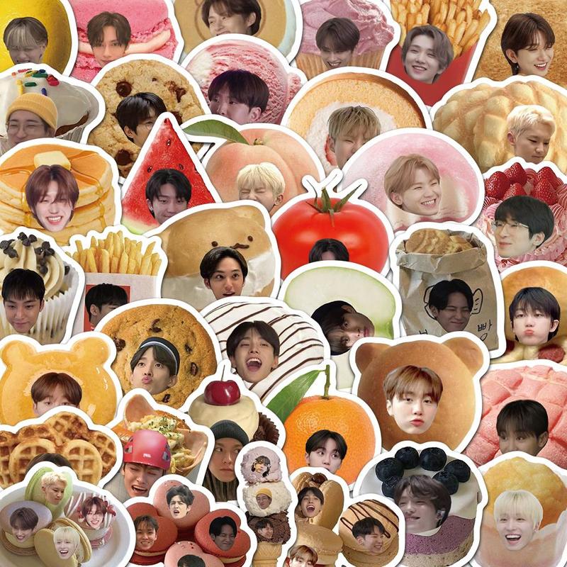 Cute Seventeen & Food Pattern Sticker, 60pcs set Creative Star Decorative Sticker, DIY Decals for Water Bottle, Laptop, Phone Case, Scrapbooking, Journal Making