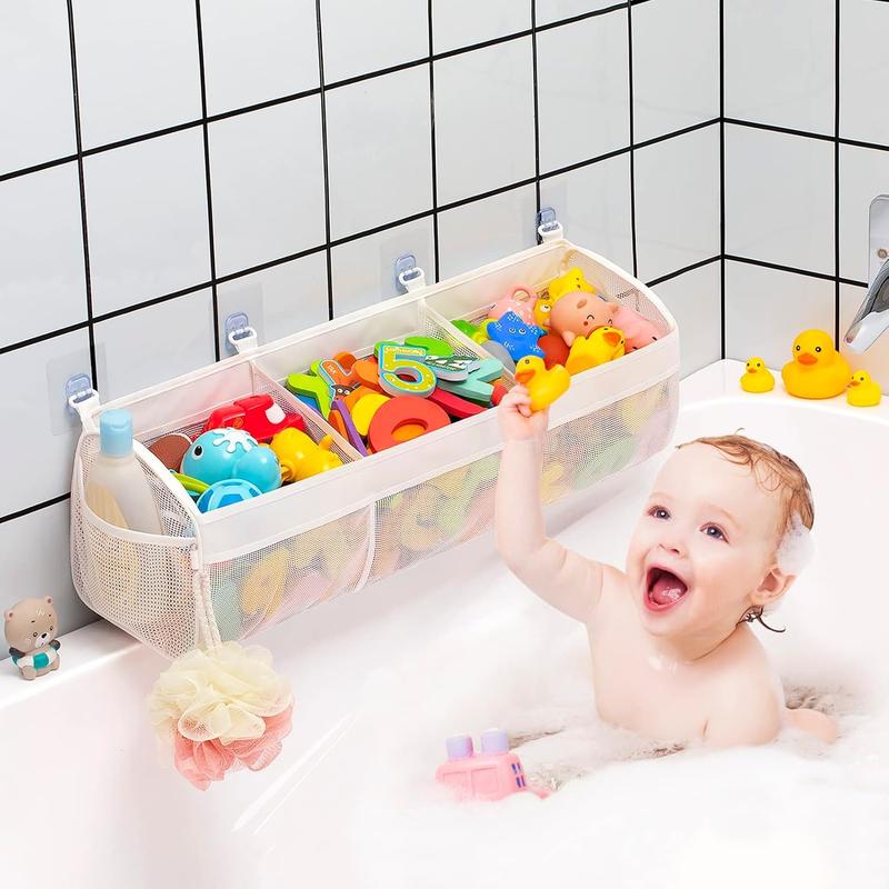 Original 3 Compartment Horizontal Large Openings Bath Toy Organizer for Tub, Capacity Upgrade Bath Toy Storage and Holder, Bathtub Toy Holder for Easy Access and Sorting of Toys.