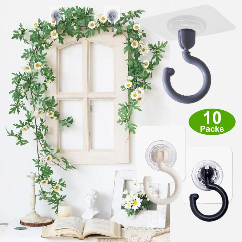 Ceiling Hook (10pcs), Multipurpose Self Adhesive No Drill Ceiling Hanging Hook, 360-degree Rotatable Hooks for Hanging Light Plants Lanterns Wind Chime