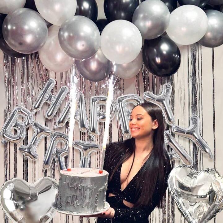 45pcs Black White Silver Birthday Party Decoration Balloons Set with 16 Inch Silver Happy Birthday Banner