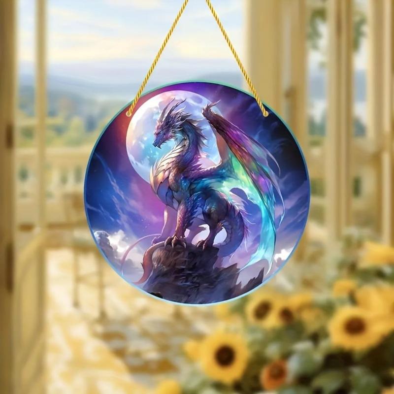 Creative Dragon Pattern Hanging Decoration, 1 Count Round Hanging Ornament, Hanging Decor for Home Window & Garden Party