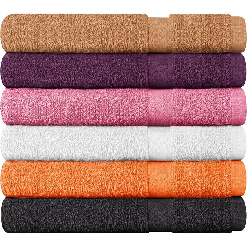 100% Cotton 6 Pack Bath Towel Set, Quick Dry, Super Absorbent, Light Weight, Soft, (27 x 54 Pack of 6) (27 x 54 6 Pack, Plum, Pink, Beige, Grey, White, Peach)